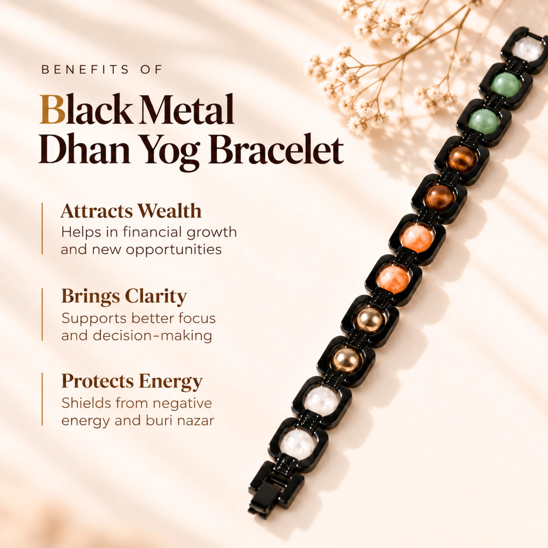 Dhan Yog Metal Bracelet (Black) - Protection &amp; Prosperity Band