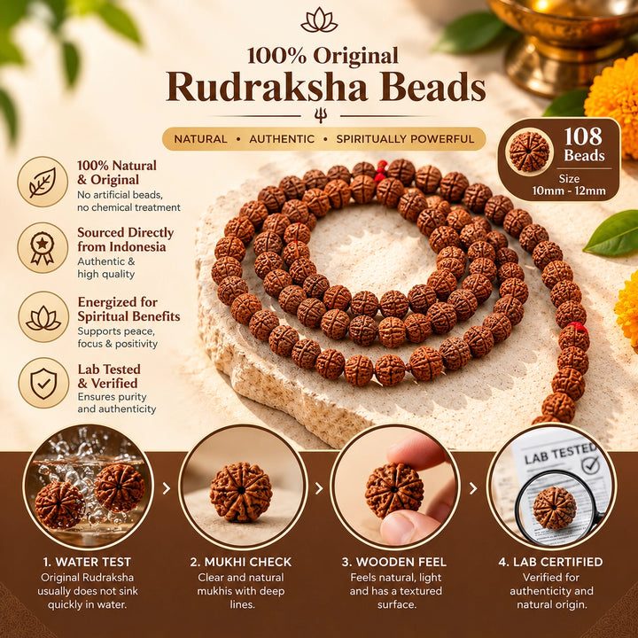 7 Mukhi Rudraksha 108 Beads Mala (Saat Mukhi) - 10-12 mm | Lab Certified