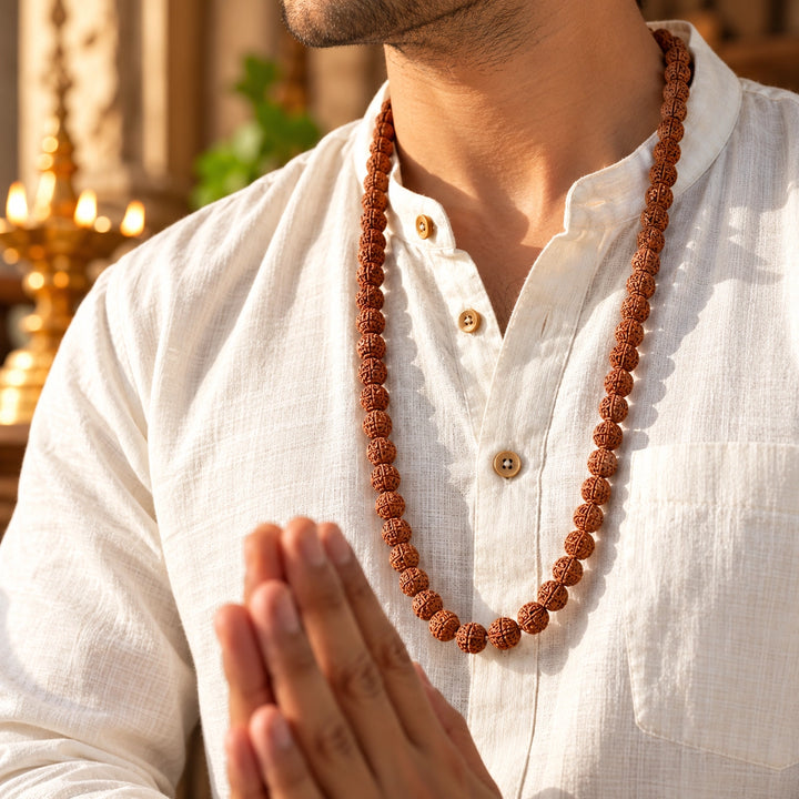 7 Mukhi Rudraksha 108 Beads Mala (Saat Mukhi) - 10-12 mm | Lab Certified