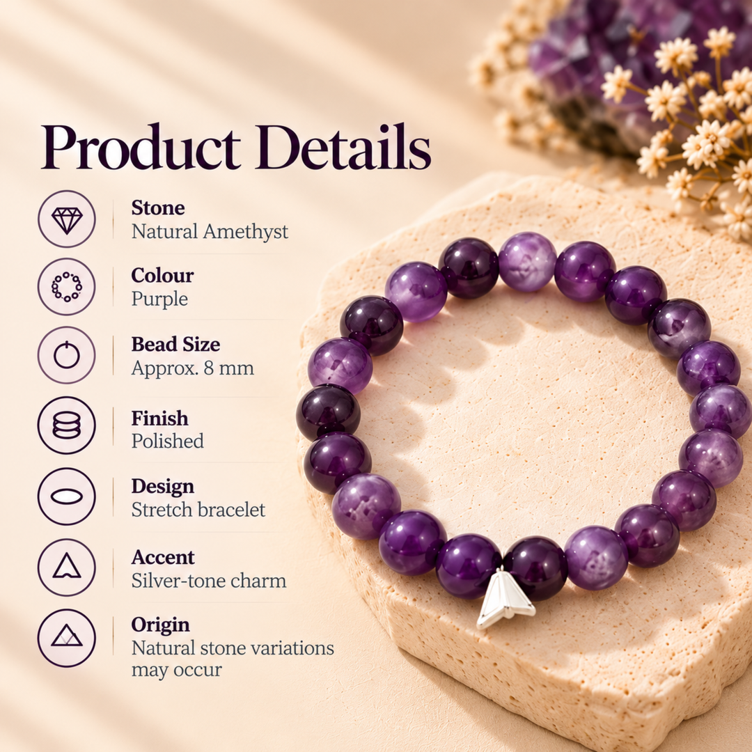 Natural Amethyst Crystal Bracelet | Lab Certified