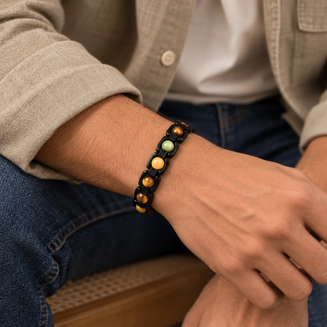 Dhan Yog Metal Bracelet (Black) - Protection &amp; Prosperity Band