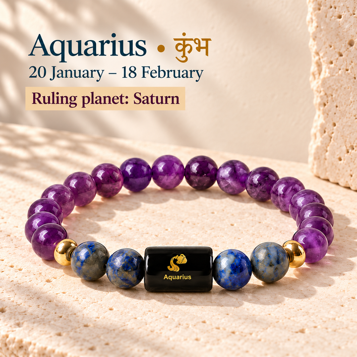 Aquarius (Kumbh Rashi) Bracelet | Zodiac Crystal | Lab Certified