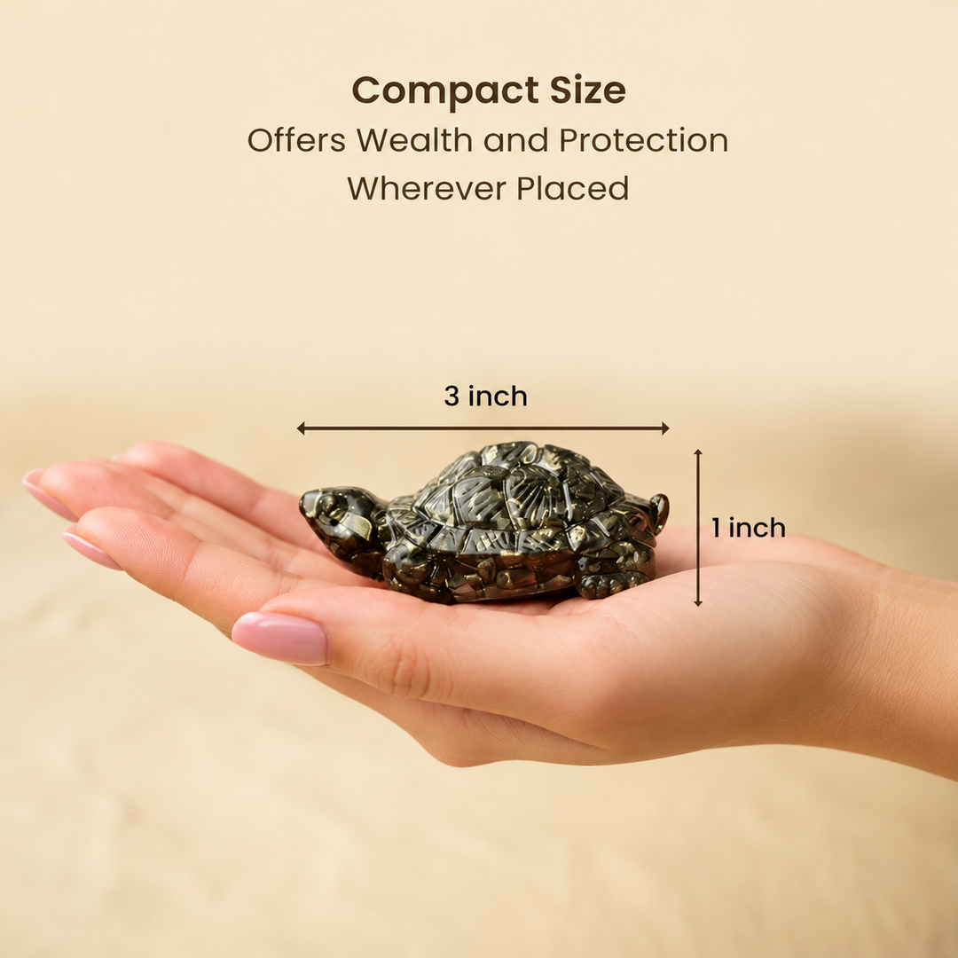 Pyrite Tortoise (Kachua) Showpiece | Vastu &amp; Feng Shui Home Decor for Good Luck (3 inch)